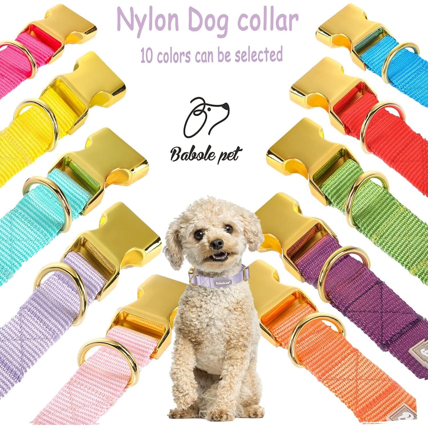 Nylon Dog Collar - Adjustable Lavender Soft Webbing Dog Collars for Small Medium Large Dogs Boy Girl Puppy Collar with Safety Metal Buckle S