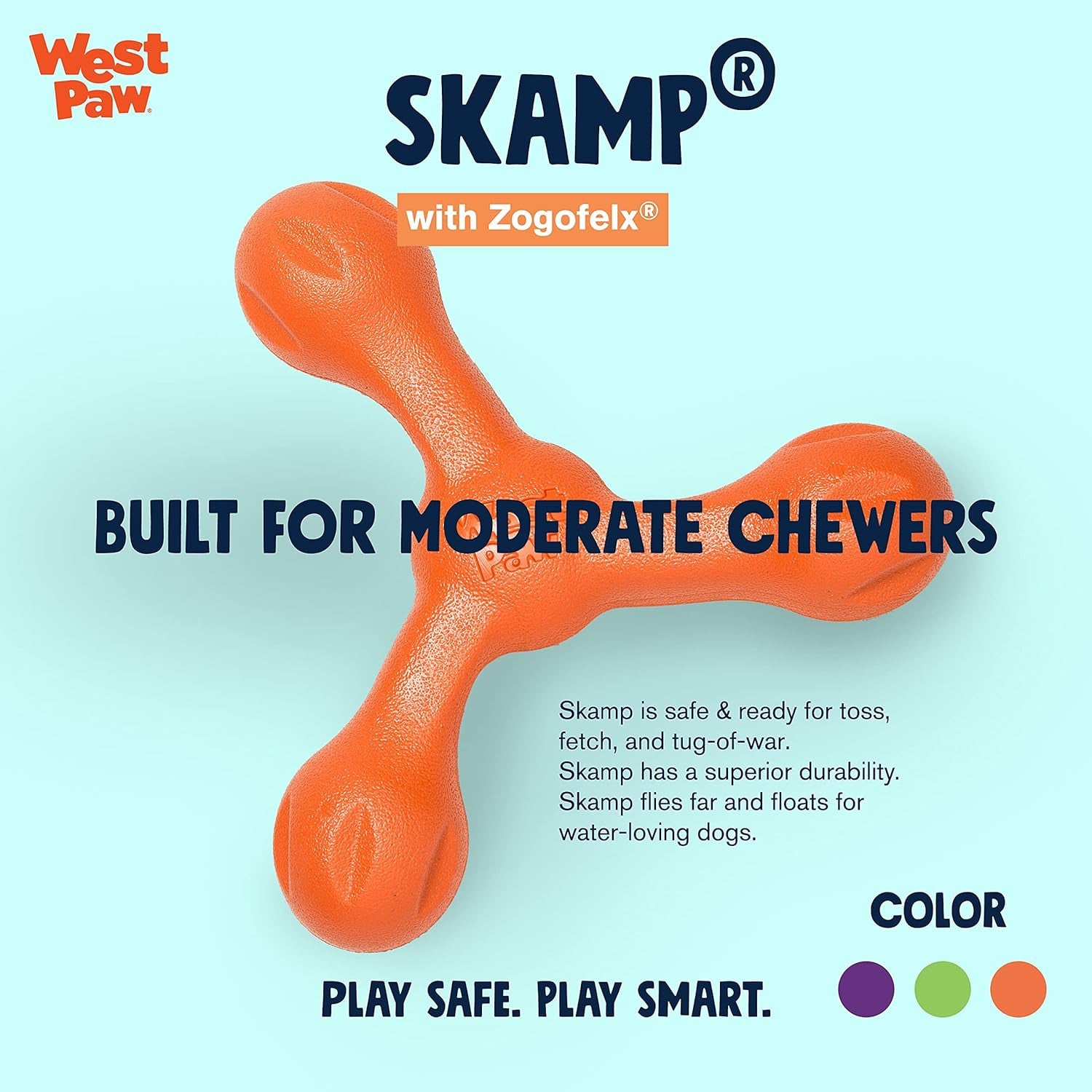 Zogoflex Air Skamp Tug-Of-War Stick Dog Chew Toy – Hollow, Squishy Interactive Toy for Dogs, Puppies – for Chewing, Catch, Carry, Fetch, Dishwasher Safe, Latex-Free, Large 8.5