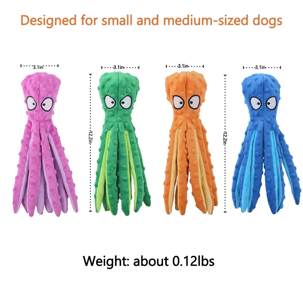 Octopus Squeaky & Plush Dog Toy with Sound and Paper Filling, Green