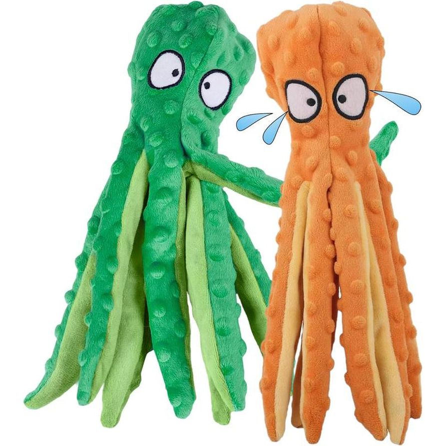 2 Pc-Octopus Dog Toys, Animals Shaped Pet Plush Toy for Dogs & Cats, Dog Squeaky Plushies, Durable Interactive Pet Chew Toys for Puppy, Crinkle Dog Toys, Dog Accessories