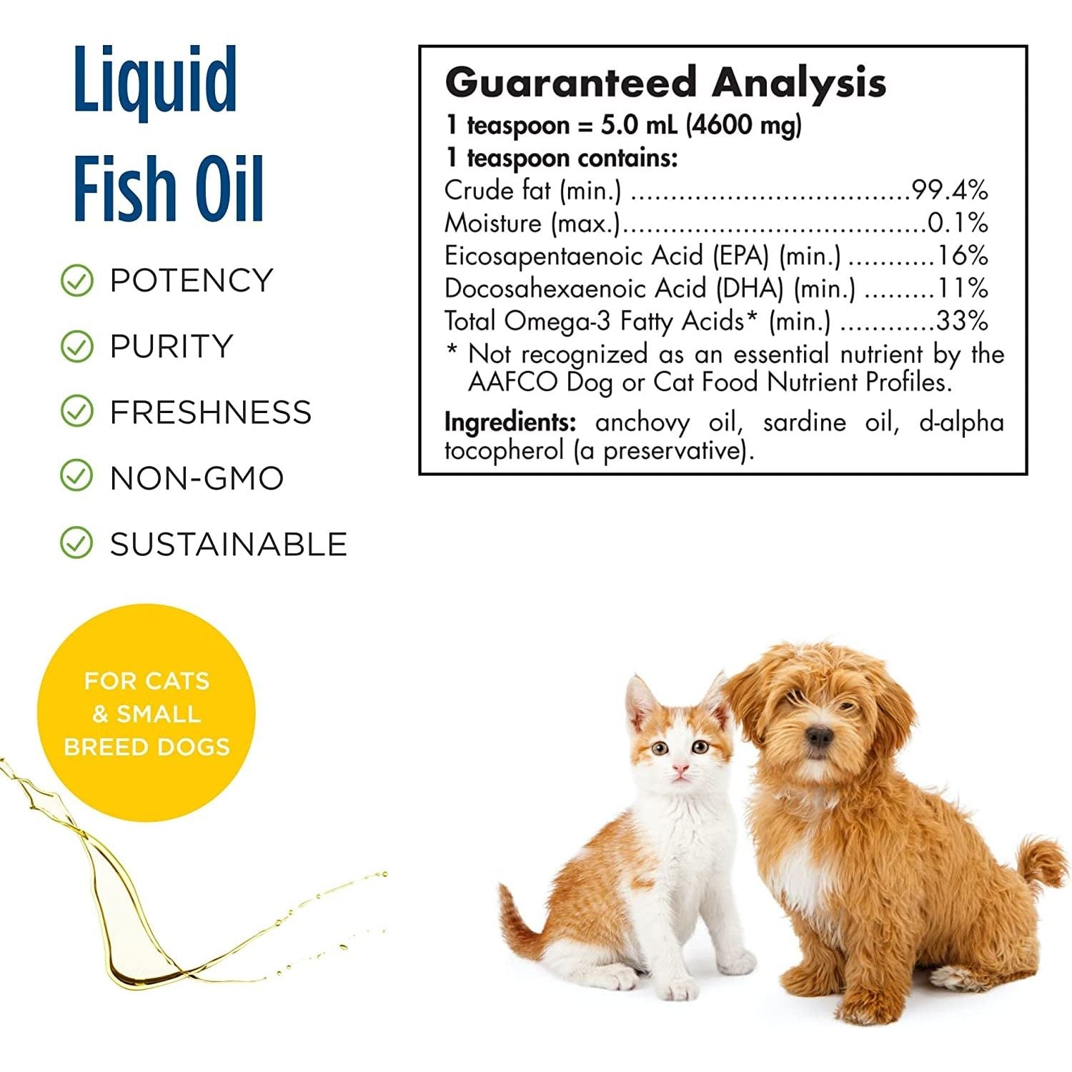 Omega-3 Pet, Unflavored - 2 Oz - 304 Mg Omega-3 per One Ml - Fish Oil for Small Dogs & Cats with EPA & DHA - Promotes Heart, Skin, Coat, Joint, & Immune Health