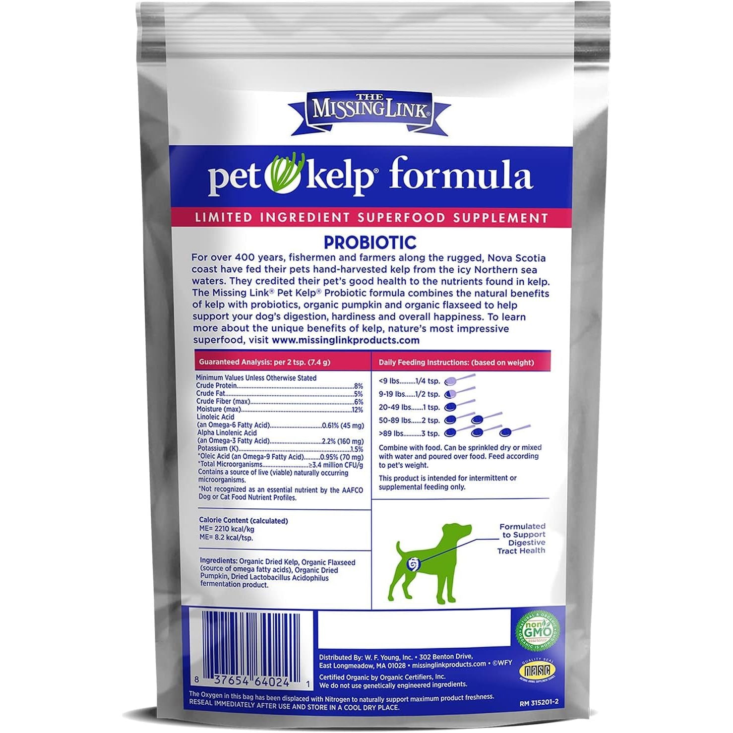 Pet Kelp Canine Probiotic 8Oz Superfood Powdered Supplement, Organic & Limited Ingredient Formula for Digestive Health of Dogs