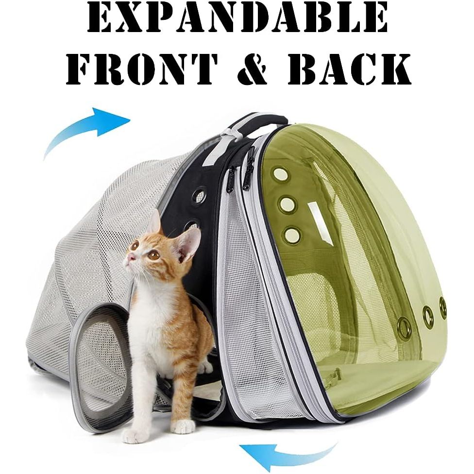 Dual Expandable Polarized Cat Backpack Carrier, Fit up to 20 Lbs, Expandable Front & Back Space Capsule Polarized Bubble Pet Carrier for Large Cat and Small Dog, Pet Carrying Hiking Traveling Backpack