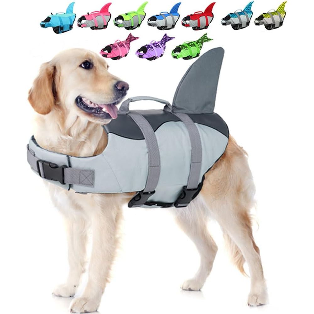 Dog Life Vests, Dog Floats for Swimming, Boat, Pool, Ripstop Dog Life Jacket with High Buoyancy and Lift Handle for Small and Medium Breeds, (M,Grey)