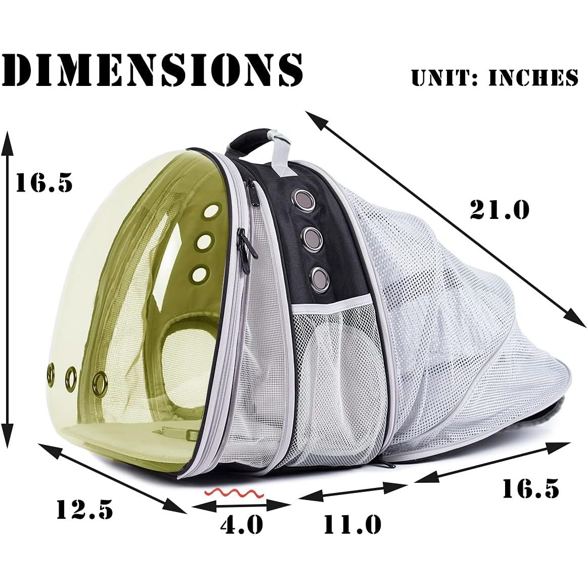 Dual Expandable Polarized Cat Backpack Carrier, Fit up to 20 Lbs, Expandable Front & Back Space Capsule Polarized Bubble Pet Carrier for Large Cat and Small Dog, Pet Carrying Hiking Traveling Backpack