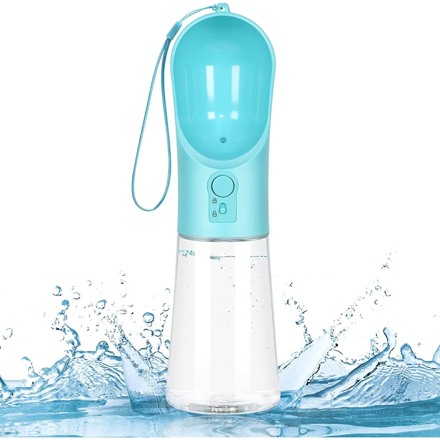 Dog Water Bottle Portable Pet Water Bottle Leak Proof Dog Water Dispenser, Lightweight Dog Travel Water Bottle Bowl for Walking 400Ml (Blue)