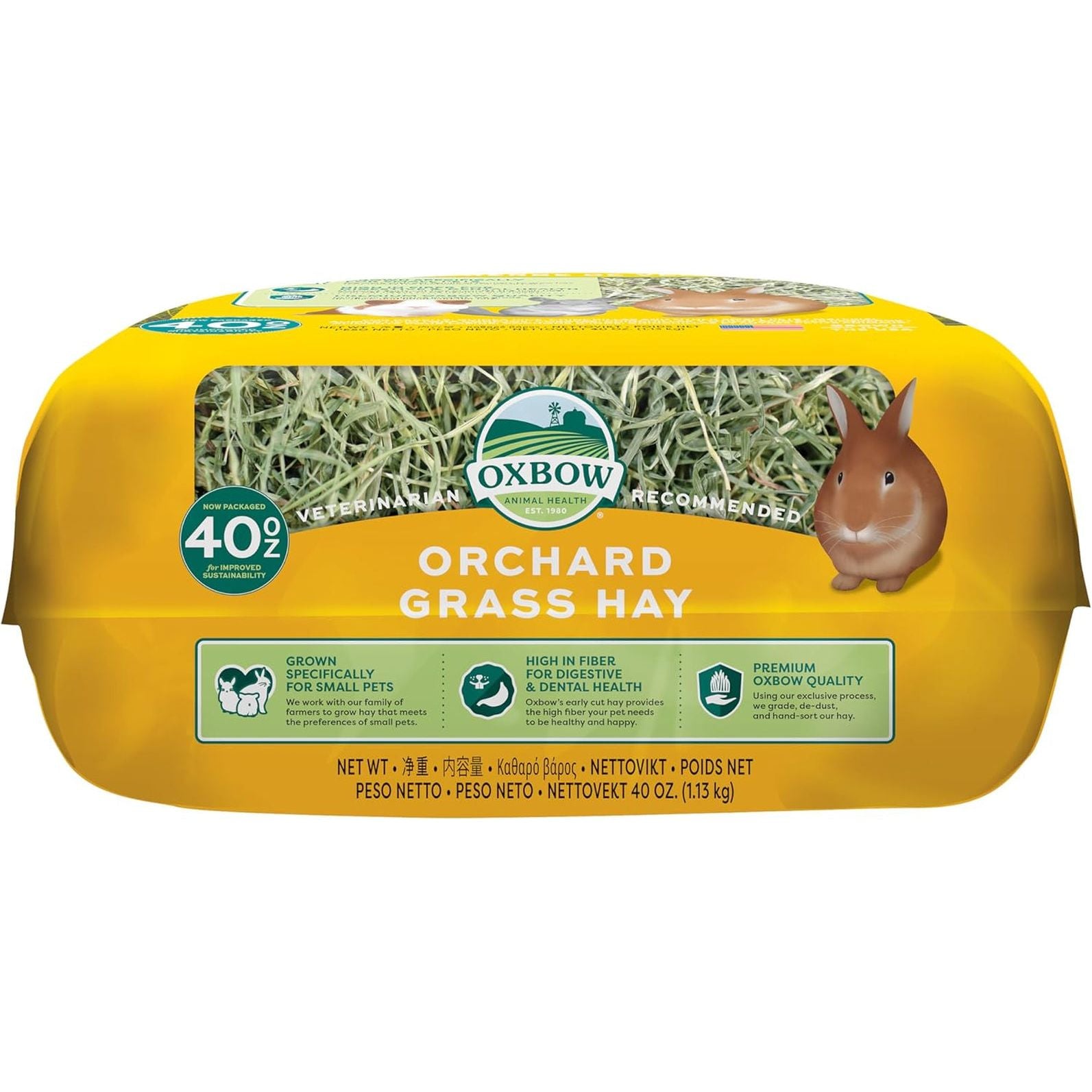 Animal Health Orchard Grass Hay - All Natural Grass Hay for Chinchillas, Rabbits, Guinea Pigs, Hamsters, Gerbils & Other Small Pets - Grown in the USA- Fiber Rich- 40 Oz.