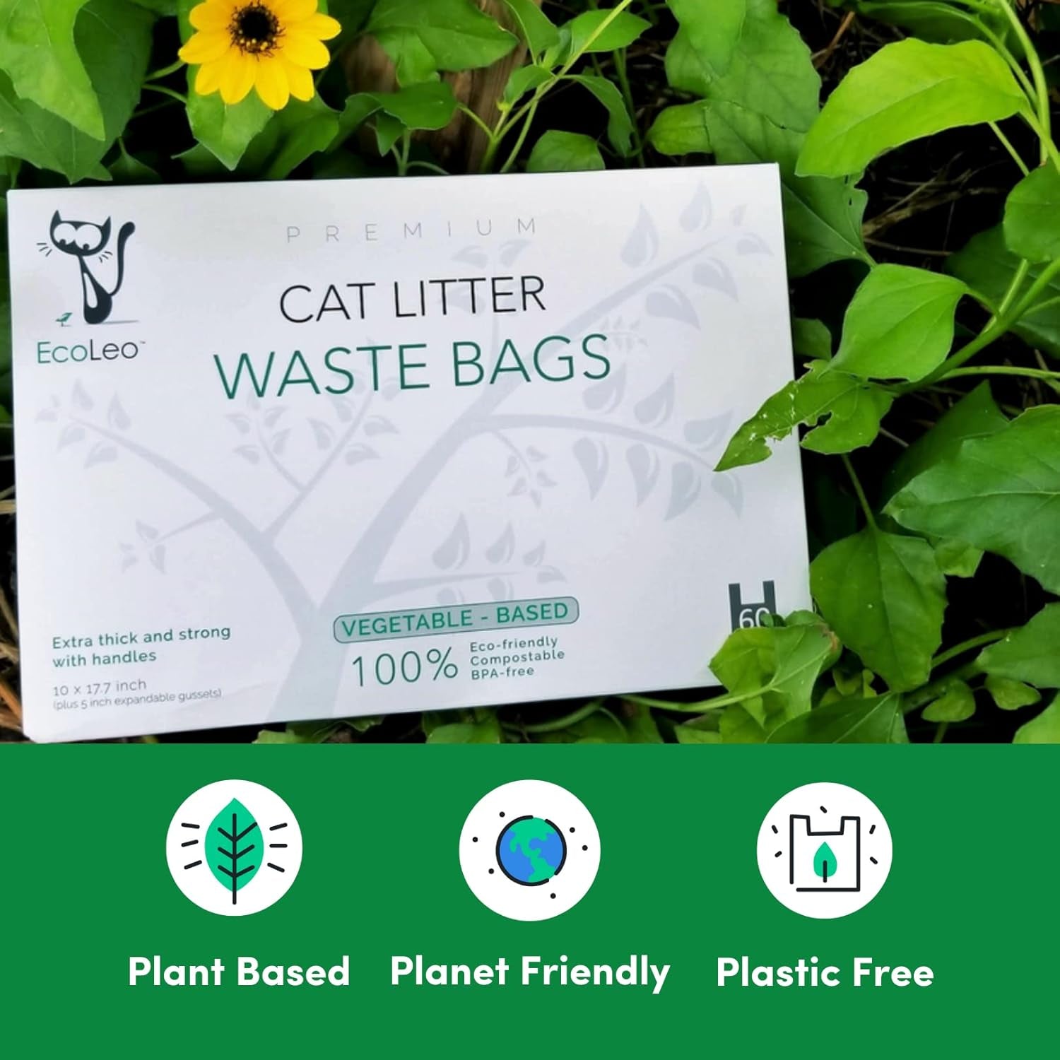 Cat Litter Waste Poop Bags - X-Large, Compostable, Plastic-Free, Thick, Leak Proof, Pet/Dog Poo Bags with Easy-Tie Handles,10.5 X 18.5 Inch, White,