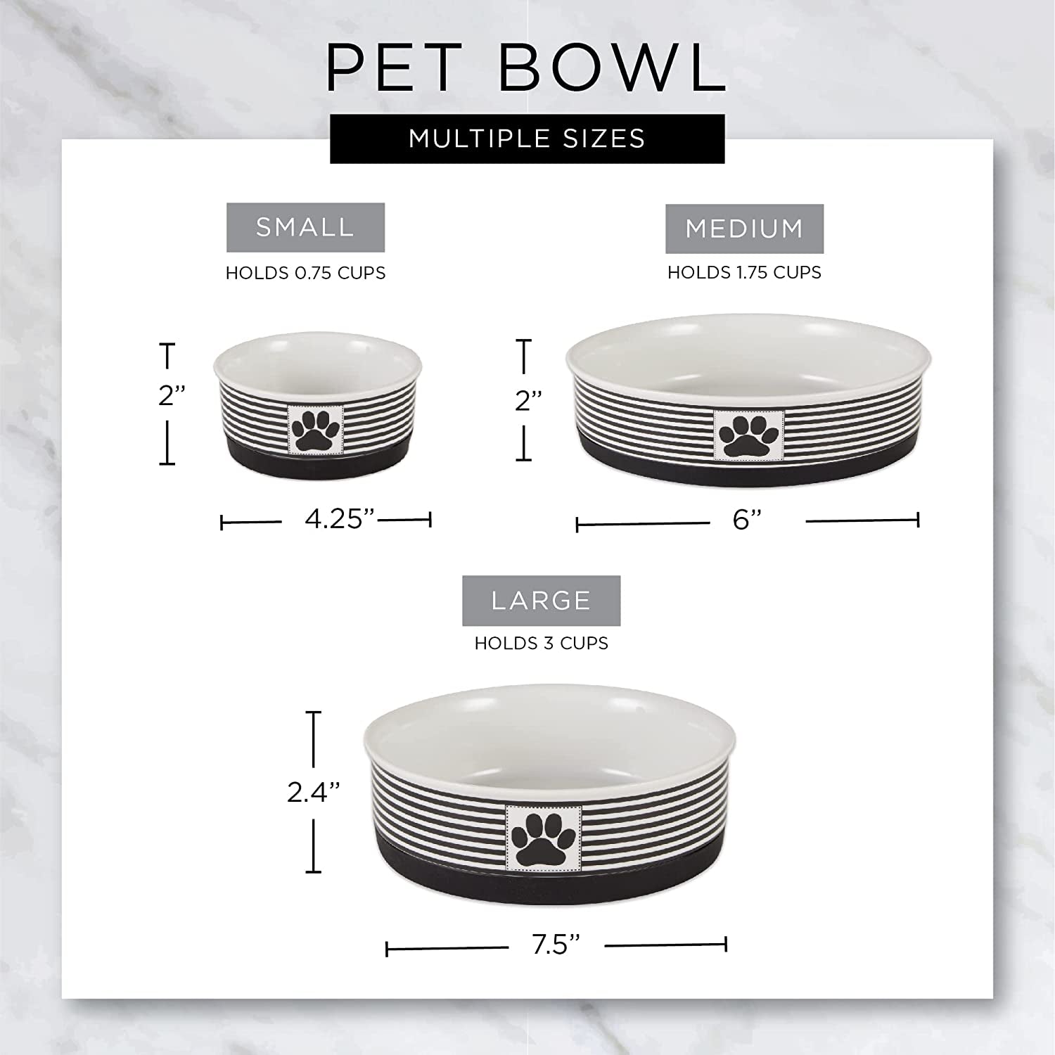 Paw & Patch Ceramic Pet Collection, Large Set, 7.5X2.4