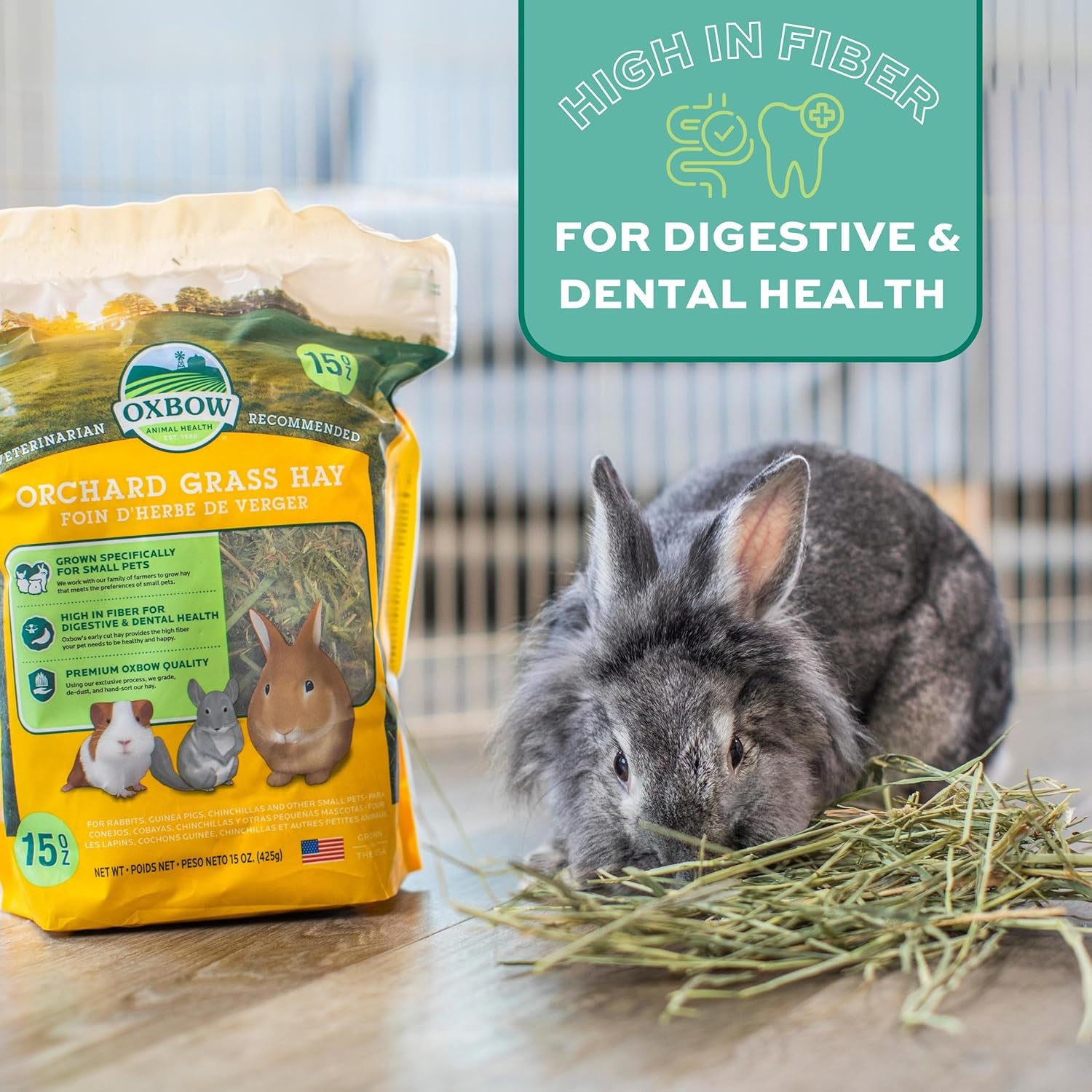 Animal Health Orchard Grass Hay - All Natural Grass Hay for Chinchillas, Rabbits, Guinea Pigs, Hamsters, Gerbils & Other Small Pets - Grown in the USA- Fiber Rich- 40 Oz.